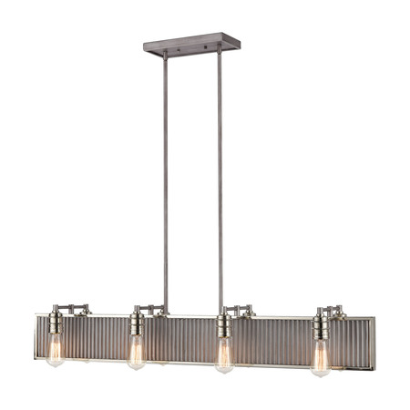 ELK LIGHTING Corrugated Steel 8-Light Linear Chandelier in Weathered Zinc 15929/8